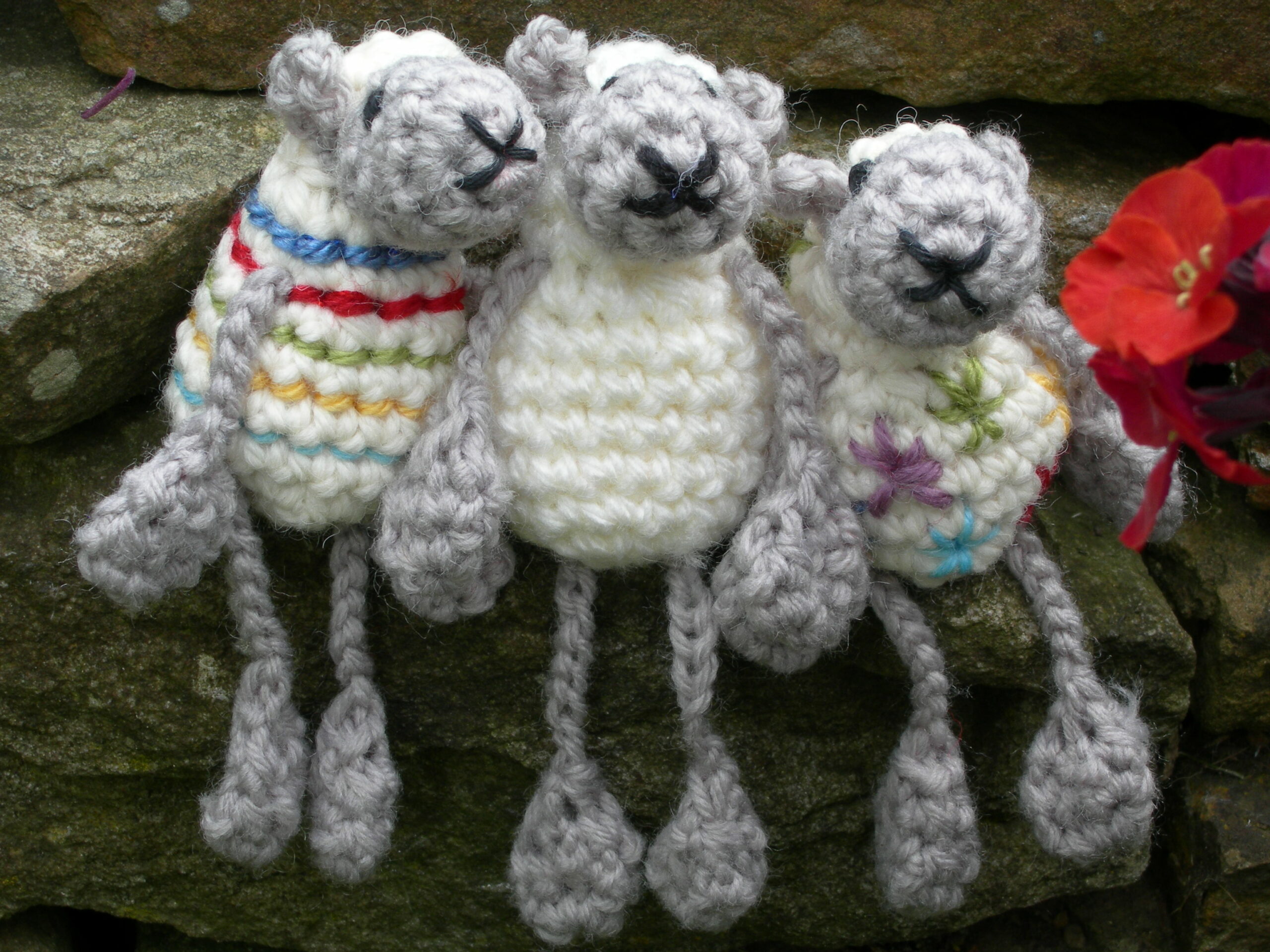 Yan, Tan and Tethera, the dangly crocheted sheep from Yarndale